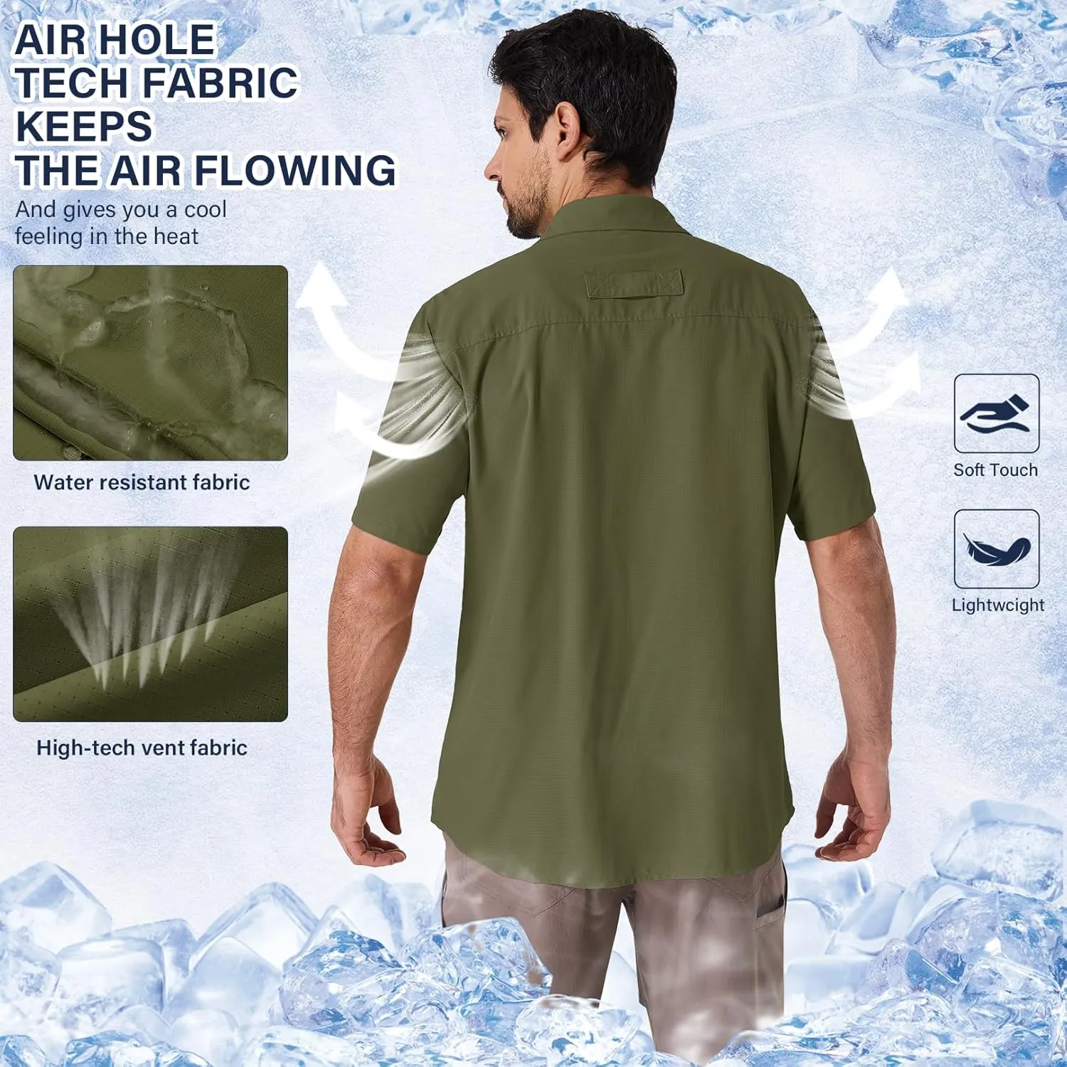 linlon Safari Shirt Men Short Sleeve UPF 50 UV Sun Protection Quick Dry Hiking Fishing Shirts