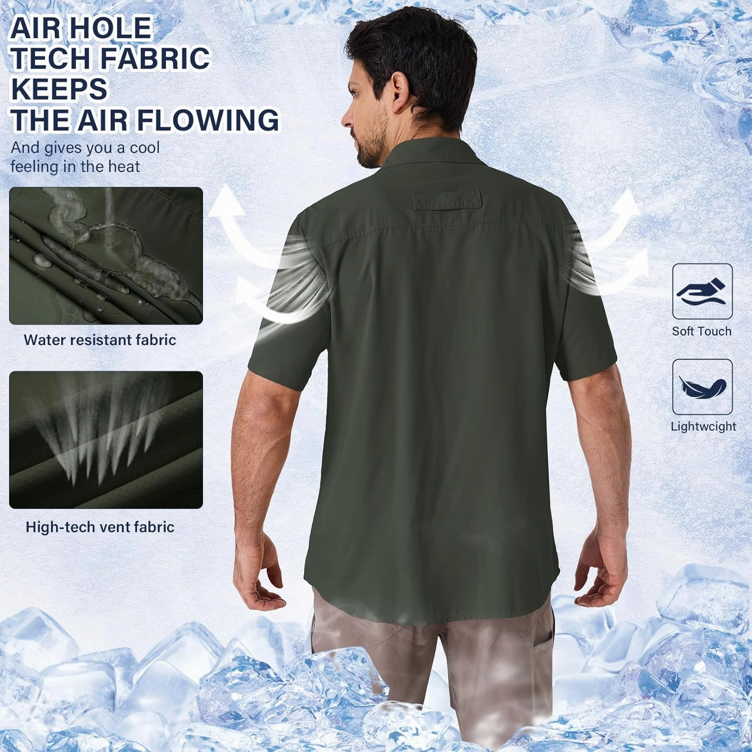 linlon Safari Shirt Men Short Sleeve UPF 50 UV Sun Protection Quick Dry Hiking Fishing Shirts