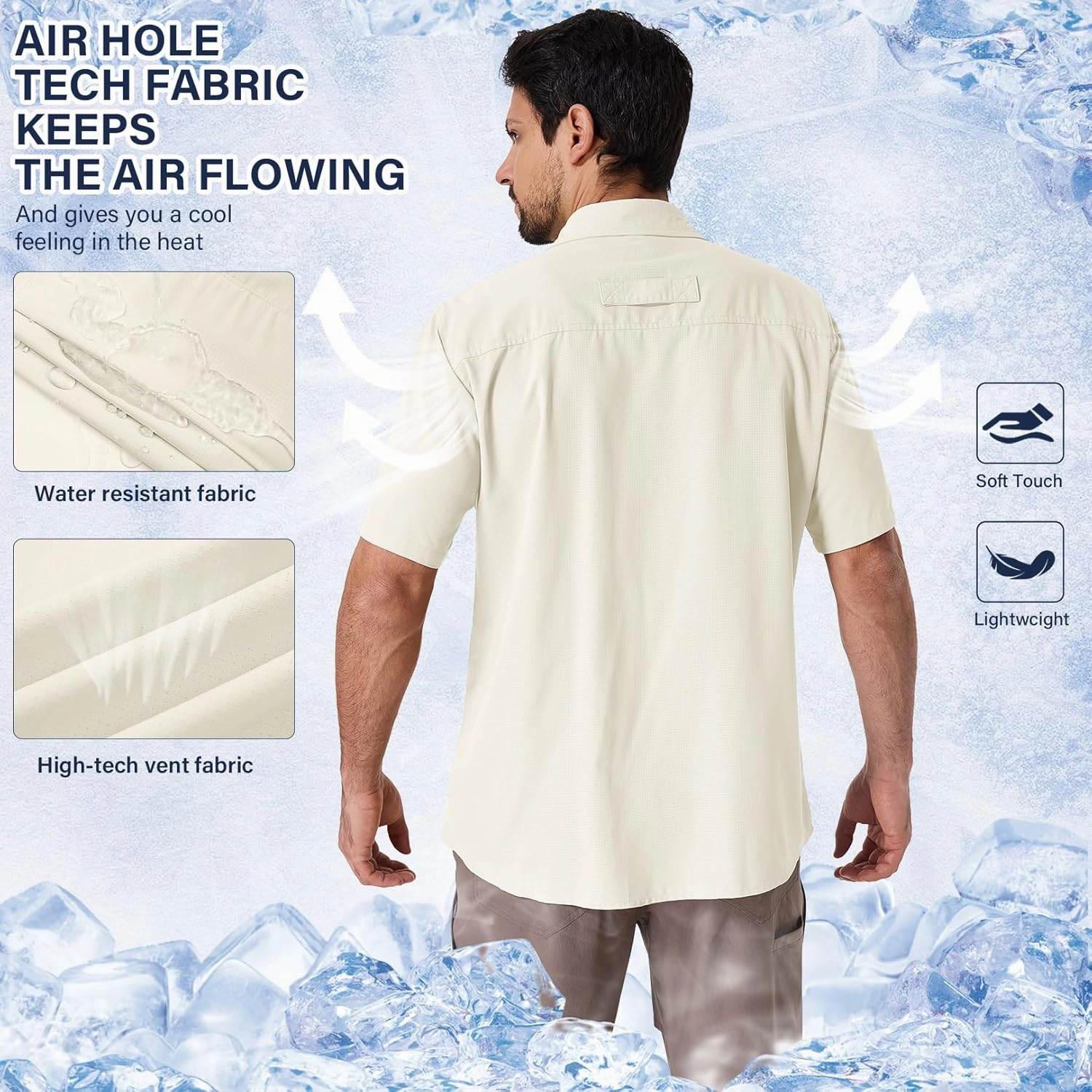 linlon Safari Shirt Men Short Sleeve UPF 50 UV Sun Protection Quick Dry Hiking Fishing Shirts