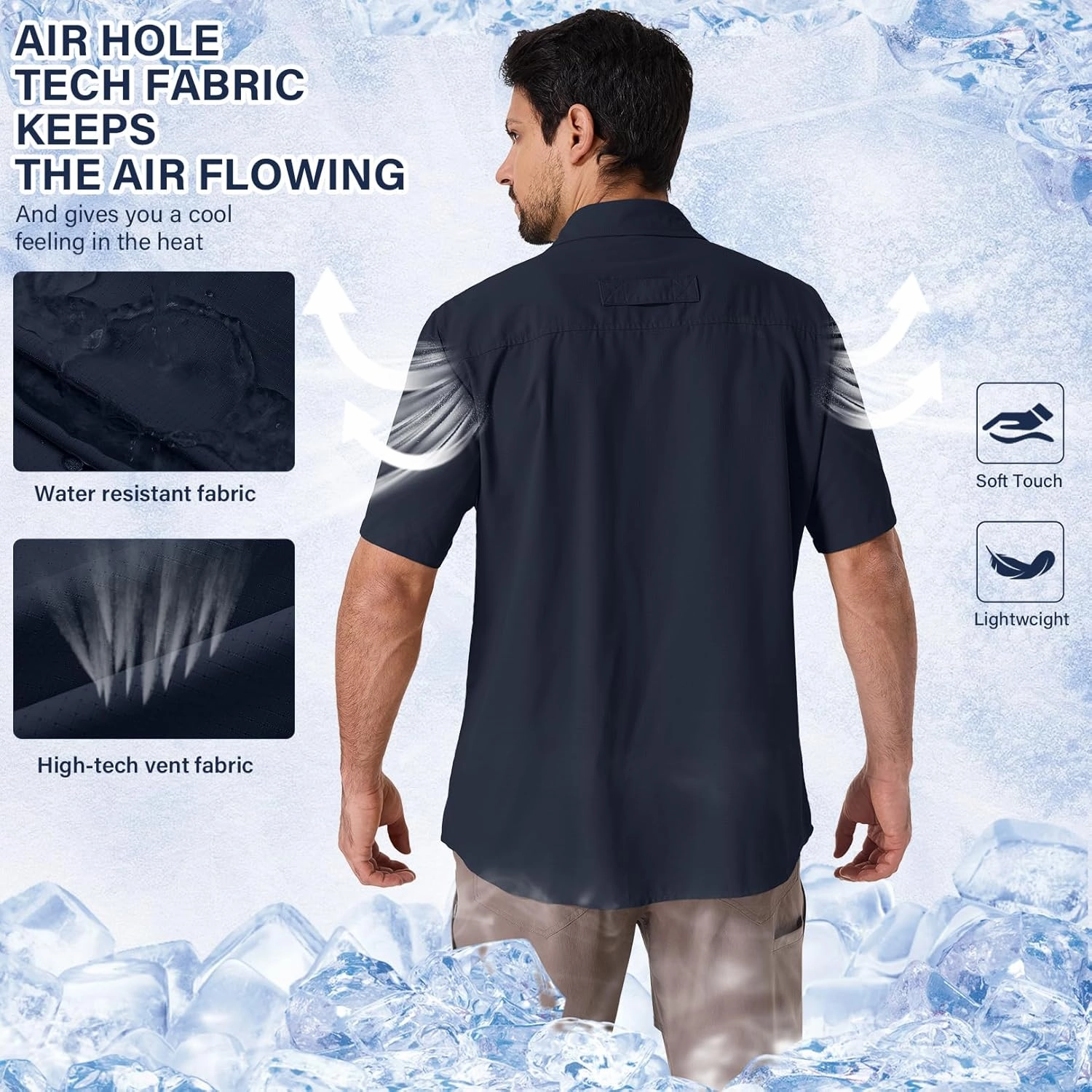 linlon Safari Shirt Men Short Sleeve UPF 50 UV Sun Protection Quick Dry Hiking Fishing Shirts