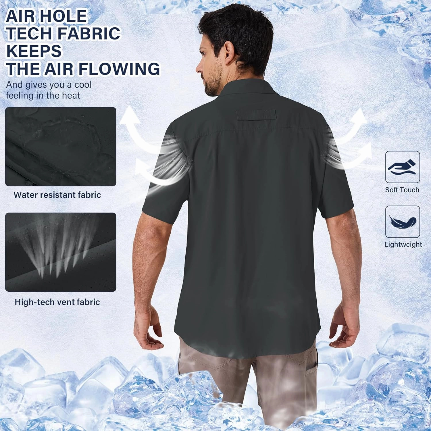 linlon Safari Shirt Men Short Sleeve UPF 50 UV Sun Protection Quick Dry Hiking Fishing Shirts
