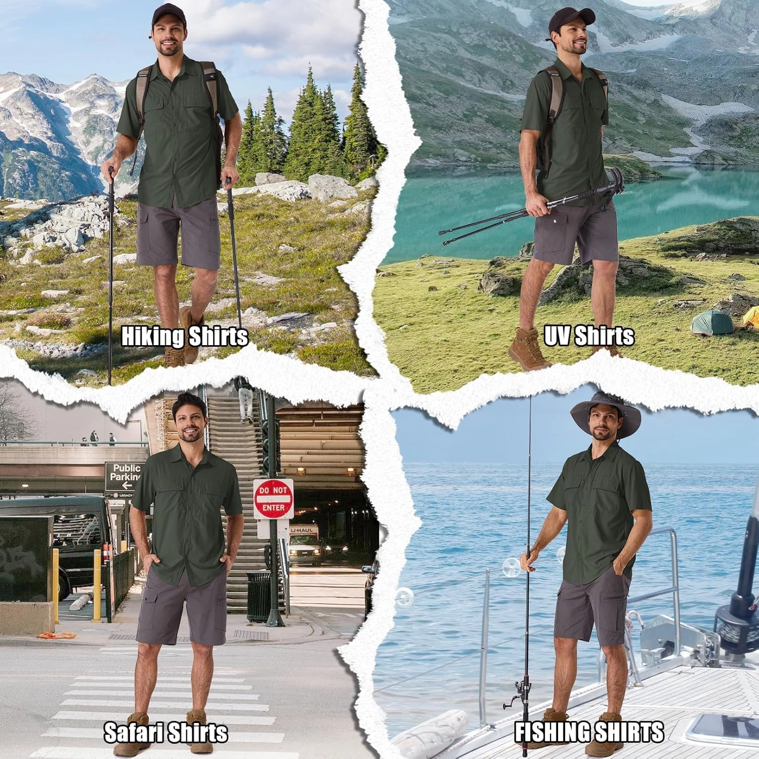 linlon Safari Shirt Men Short Sleeve UPF 50 UV Sun Protection Quick Dry Hiking Fishing Shirts