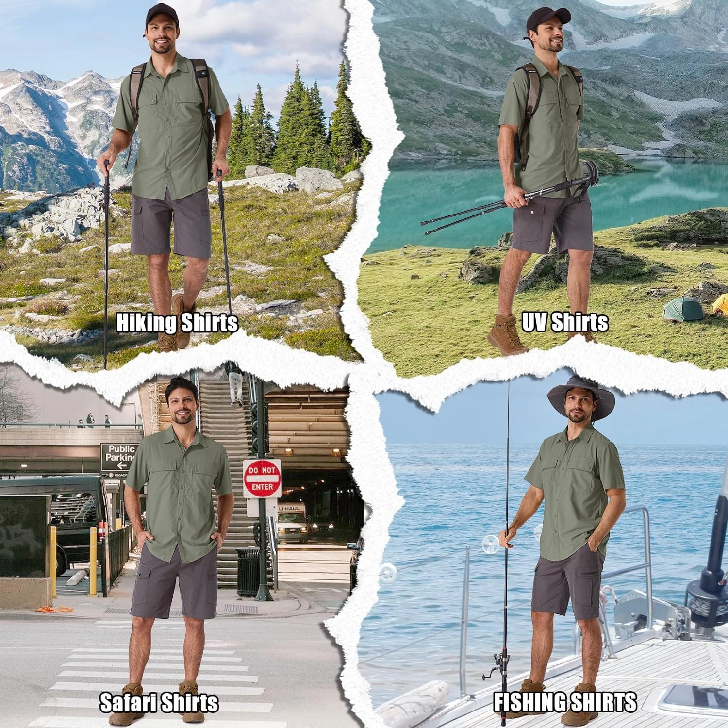 linlon Safari Shirt Men Short Sleeve UPF 50 UV Sun Protection Quick Dry Hiking Fishing Shirts