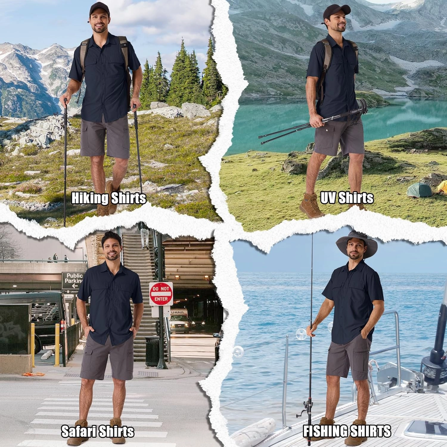 linlon Safari Shirt Men Short Sleeve UPF 50 UV Sun Protection Quick Dry Hiking Fishing Shirts