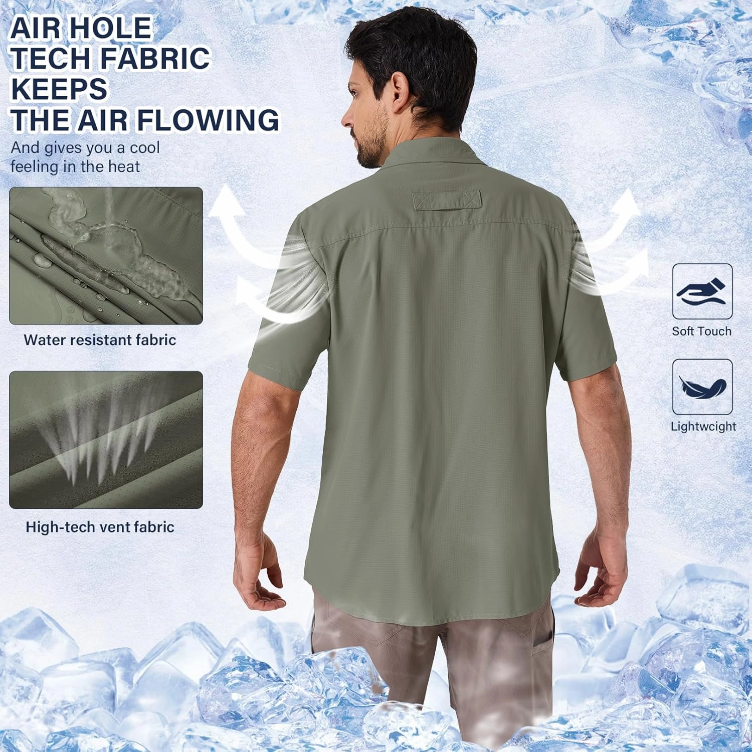 linlon Safari Shirt Men Short Sleeve UPF 50 UV Sun Protection Quick Dry Hiking Fishing Shirts