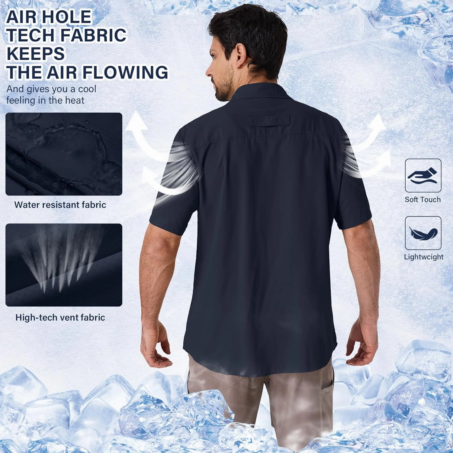 linlon Safari Shirt Men Short Sleeve UPF 50 UV Sun Protection Quick Dry Hiking Fishing Shirts