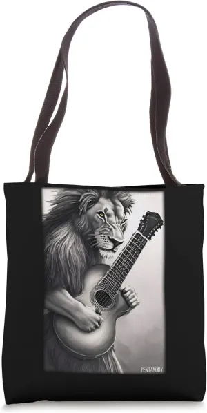 Lion Guitar Wild Animal Musician Predatory Cat Zoo Nature Africa Tote Bag