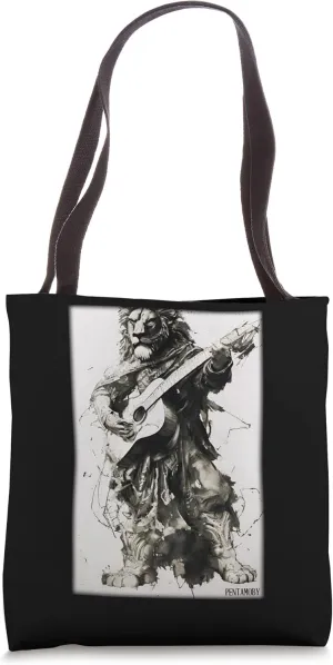 Lion Guitar Wild Animal Musician Predatory Cat Zoo Nature Africa Tote Bag