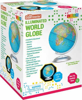 Little Experimenter 8” Illuminated Globes for Kids - Light Up World Globe With Stand, Best Gift Ideas for Children, Educational STEM Toys for All Ages, Gifts for Boys And Girls Ages 8-12  Years Old