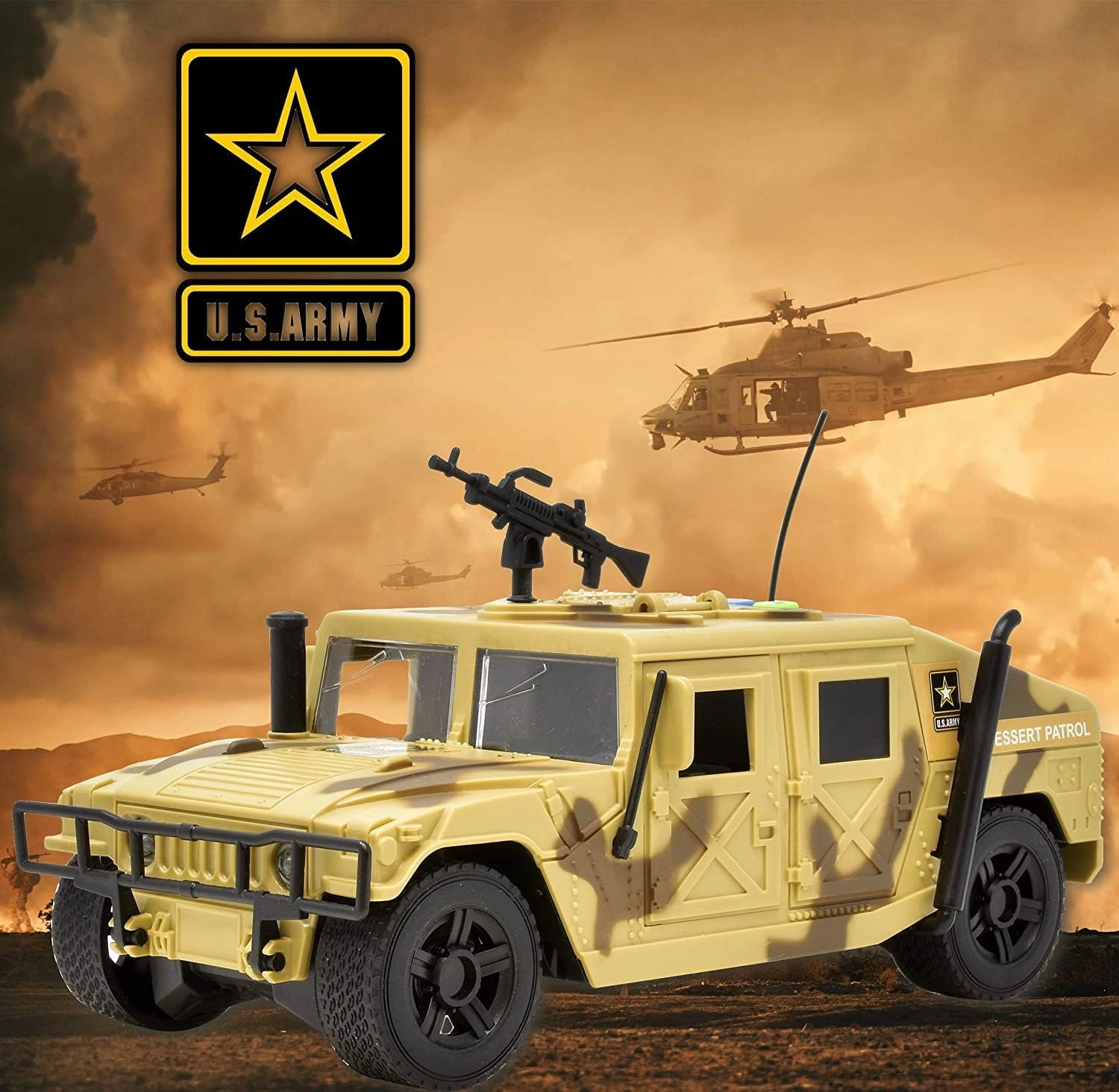 Lollipop United States Army Friction Powered Military Humvee Toy, 1:16 Scale Model Armored Car, Utility Vehicle w/Lights/Sounds