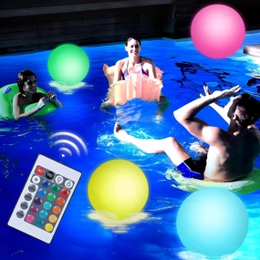 LovesTown 4 Pack Light Up Pool Balls for Kids, 12" Pool Beach Games Balls with 16 Colors Lights for Outdoor or Indoor Activities, Glow in The Dark Pool Beach Decorations for Kids and Adults
