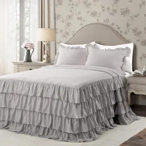 Lush Decor Lush Décor Allison Ruffle Skirt Bedspread Light Gray Shabby Chic Farmhouse Style Lightweight 3 Piece Set Queen,