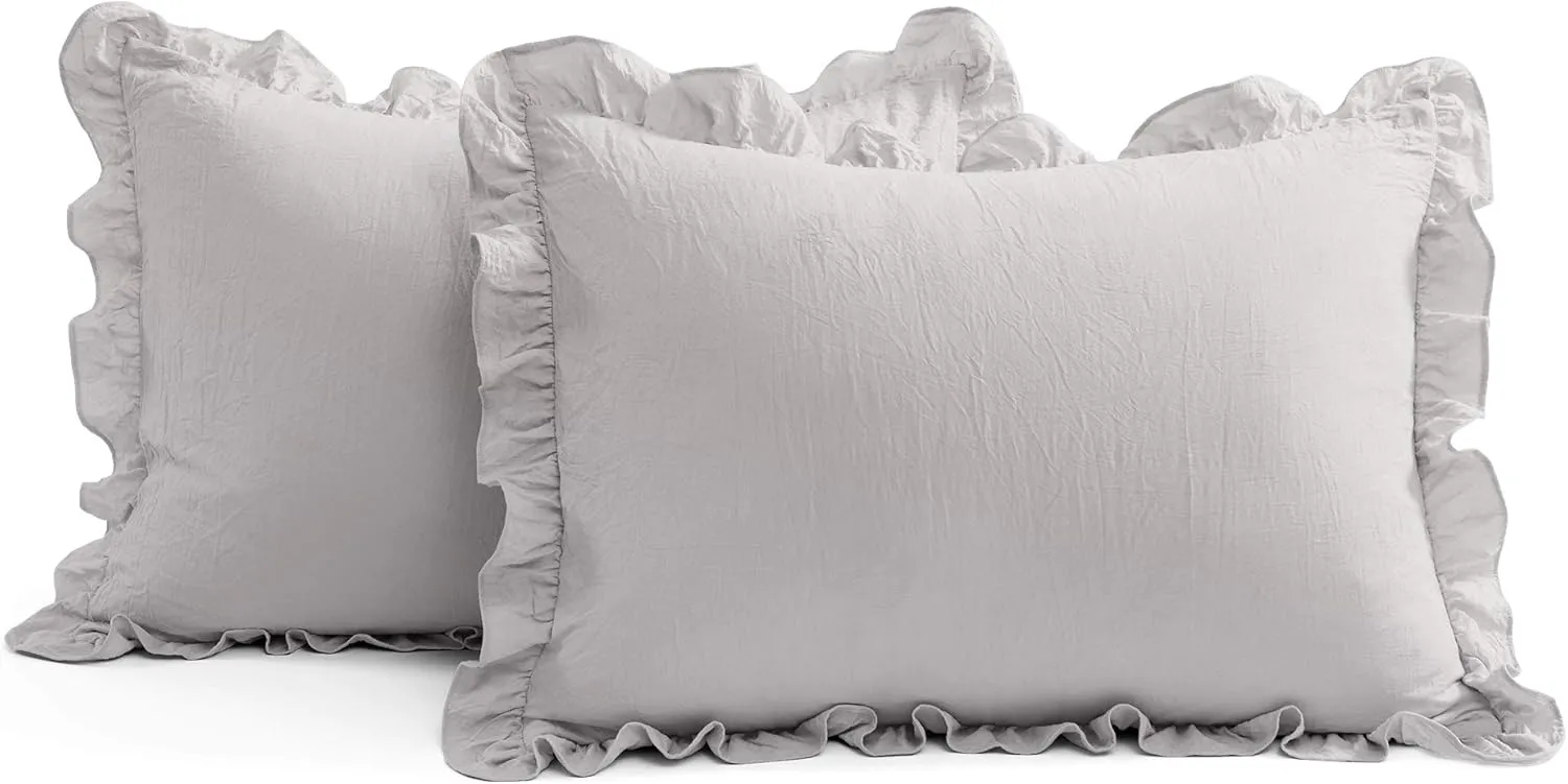 Lush Decor Lush Décor Allison Ruffle Skirt Bedspread Light Gray Shabby Chic Farmhouse Style Lightweight 3 Piece Set Queen,
