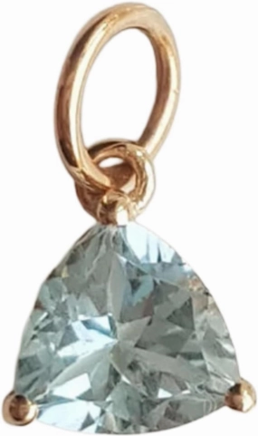 Luxury Pendant14k Solid Gold Charm Trillion Cut Shape Light Blue Aquamarine Pendant Minimal Casual Wear Gold Charm March Birthstone