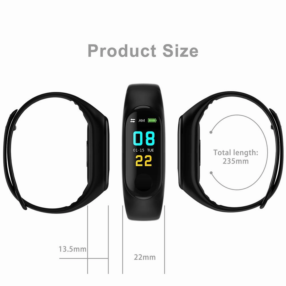 M3 Smart Watch Bracelet with Colour Screen, Heart Rate & BP Monitor