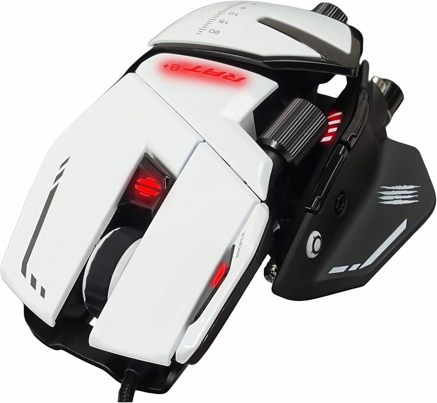 MAD CATZ R.A.T 8  Fully Adjustable Wired Gaming Mouse Metal Base 16000 DPI with 11 Programmable Buttons 4 User Profiles Stored Directly Customize RGB LED Tuneable LED's - White