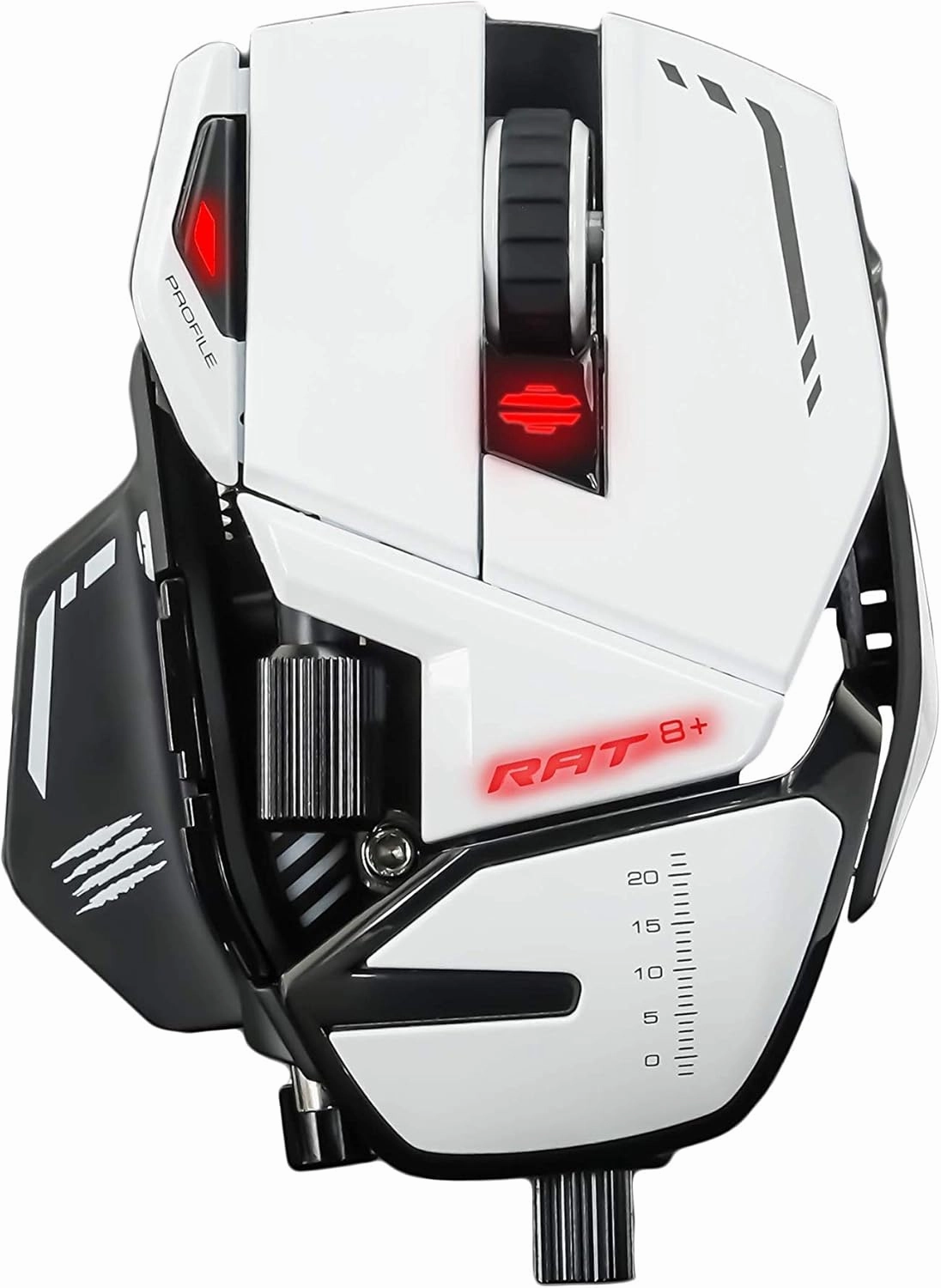 MAD CATZ R.A.T 8  Fully Adjustable Wired Gaming Mouse Metal Base 16000 DPI with 11 Programmable Buttons 4 User Profiles Stored Directly Customize RGB LED Tuneable LED's - White