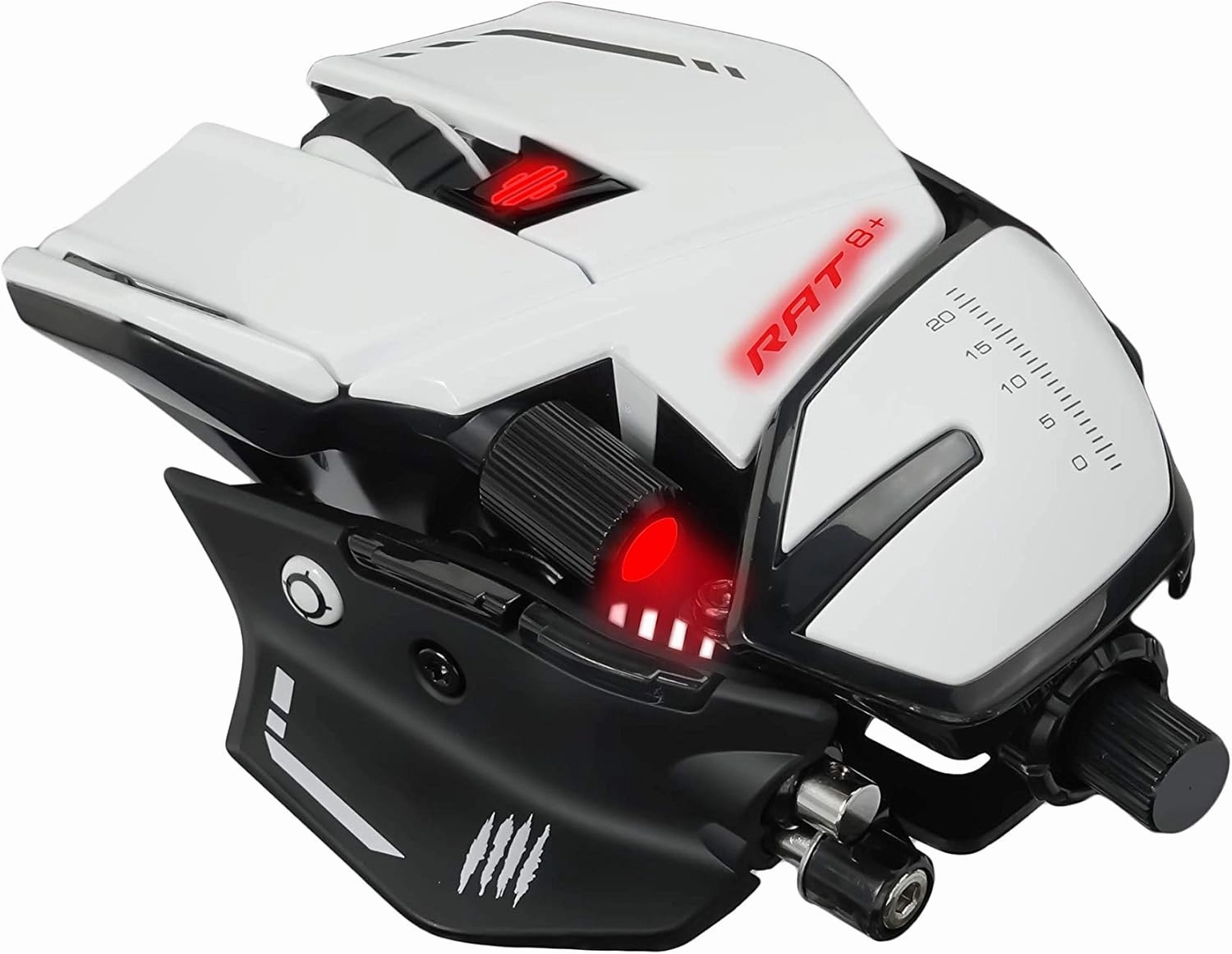 MAD CATZ R.A.T 8  Fully Adjustable Wired Gaming Mouse Metal Base 16000 DPI with 11 Programmable Buttons 4 User Profiles Stored Directly Customize RGB LED Tuneable LED's - White