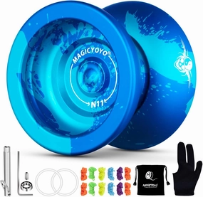 MAGICYOYO N11 Pro Metal Unresponsive Yoyo - Dual Purpose Trick Yo-Yo for Adults & Pros, Advanced Yoyo Ball with String Kit (Blue Splash)