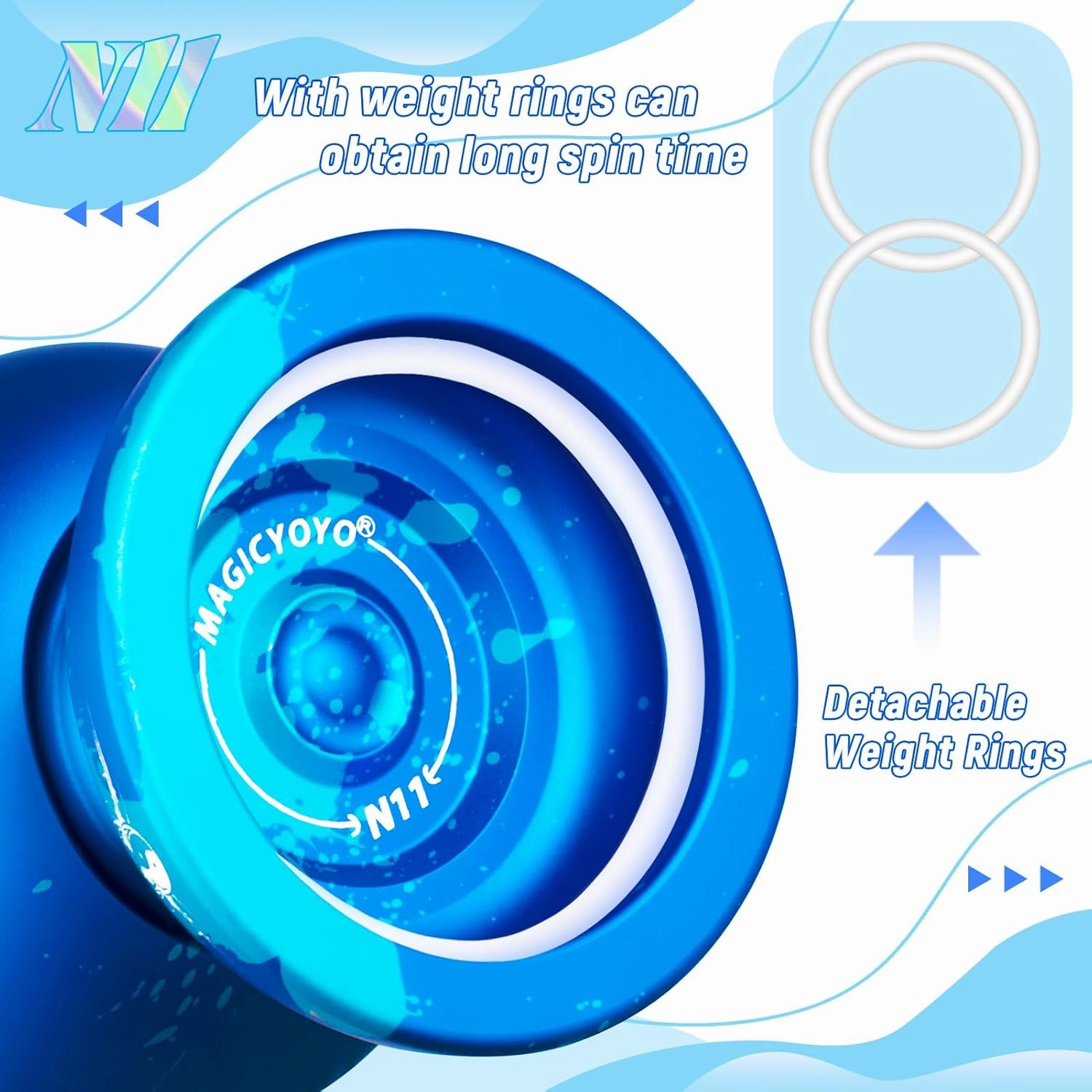 MAGICYOYO N11 Pro Metal Unresponsive Yoyo - Dual Purpose Trick Yo-Yo for Adults & Pros, Advanced Yoyo Ball with String Kit (Blue Splash)