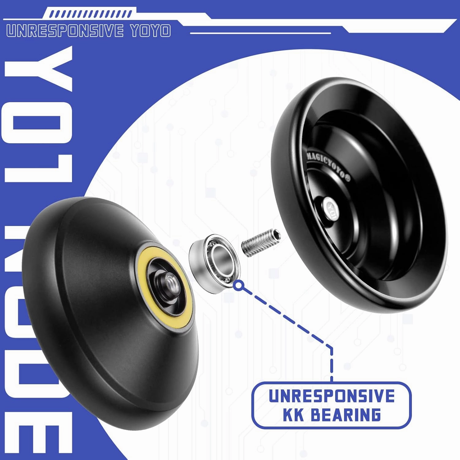 MAGICYOYO Professional Unresponsive Yoyo Y01 Node, Metal Aluminum Yo Yo for Advanced Player, Superior Stable,   30% Sleep Time,   5 Replacement Yo yo Strings, Yo-yo Bag, Glove (Black)