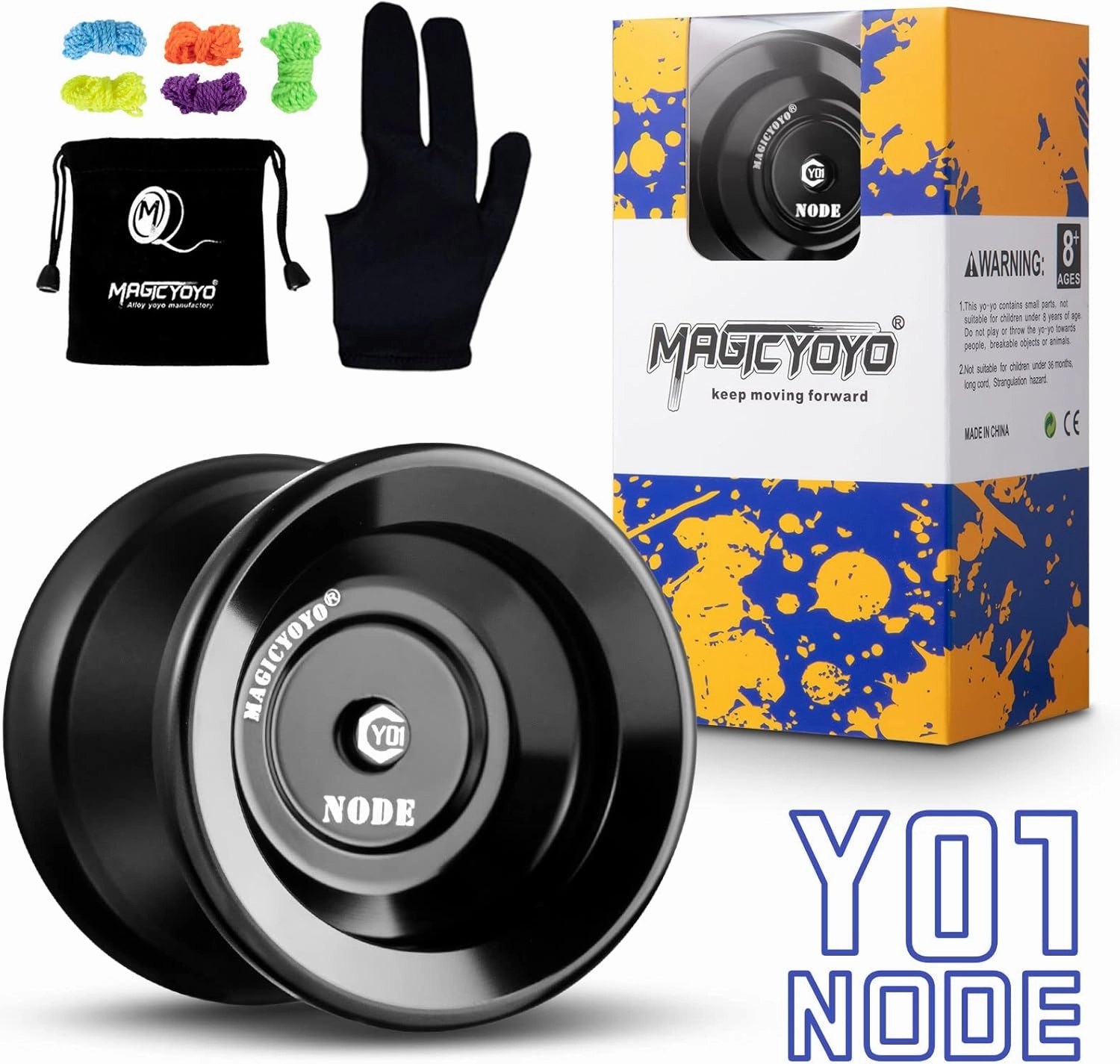 MAGICYOYO Professional Unresponsive Yoyo Y01 Node, Metal Aluminum Yo Yo for Advanced Player, Superior Stable,   30% Sleep Time,   5 Replacement Yo yo Strings, Yo-yo Bag, Glove (Black)