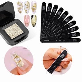 Makartt Nail File 100 180 Grit Emery Boards for Nails 10pcs Black Nail Files Bundle with 3D Nail Gel: Sculpting Gel for Nail Art, No Wipe UV Nail Gel, Gold Fairy Aurora Powder Gel