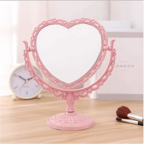 Makeup Mirror Desktop Makeup Mirror Heart Shape Vanity Mirror Portable Double-Side Vanity Mirror Hand Mirror Cosmetic Compact Mirror for Women Makeup Mirror ( Color : Gray )