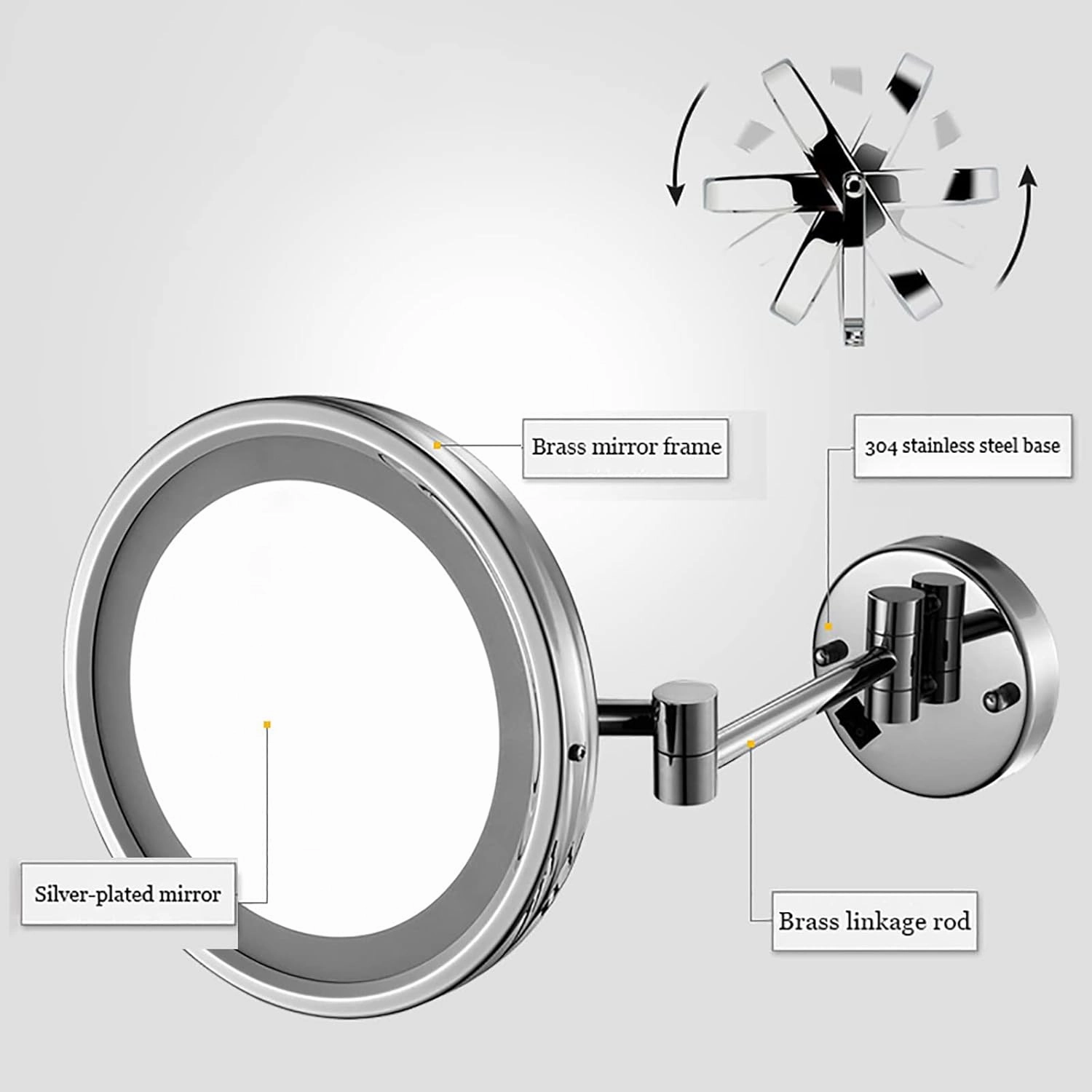 Makeup Mirror with Lights and 10x Magnification Vanity Mirror Wall Mounted Plug in Vanity Magnifying Extendable 360° Swivel Make up Mirror,10" Round Single Sided Mirror(Orb)