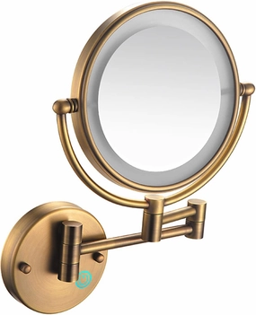 Makeup Mirror with Touch Switch LED Lights and 10x Magnification, 8 Inch Double Sided Wall Mounted Bathroom Vanity Mirror with 360° Swivel Extendable Arm,Nickel,Hardwired(Brass,Plug in)