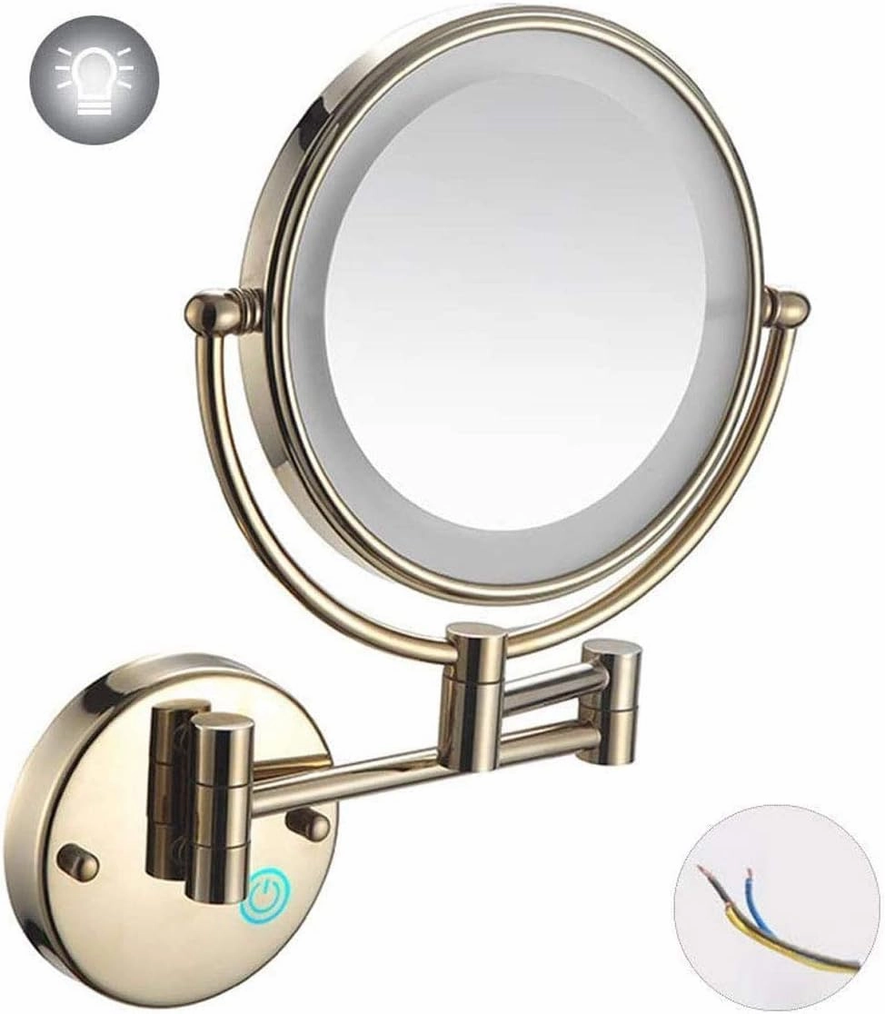 Makeup Wall Mounted with Led Lights, Rotating Perfect for Bedroom Dressing Table Or Bathroom Vanity(Zirconium Gold,7X)