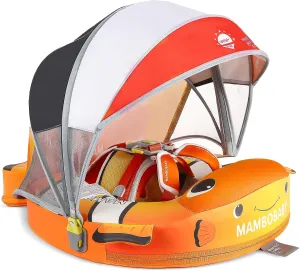 Mambobaby Baby Pool Float with Canopy, Non-Inflatable Infant Floats with Tail Solid Upgrade Soft Waterproof Skin-Friendly Mambo Baby Swimming Float for 3-24 Months Baby Boys Girls
