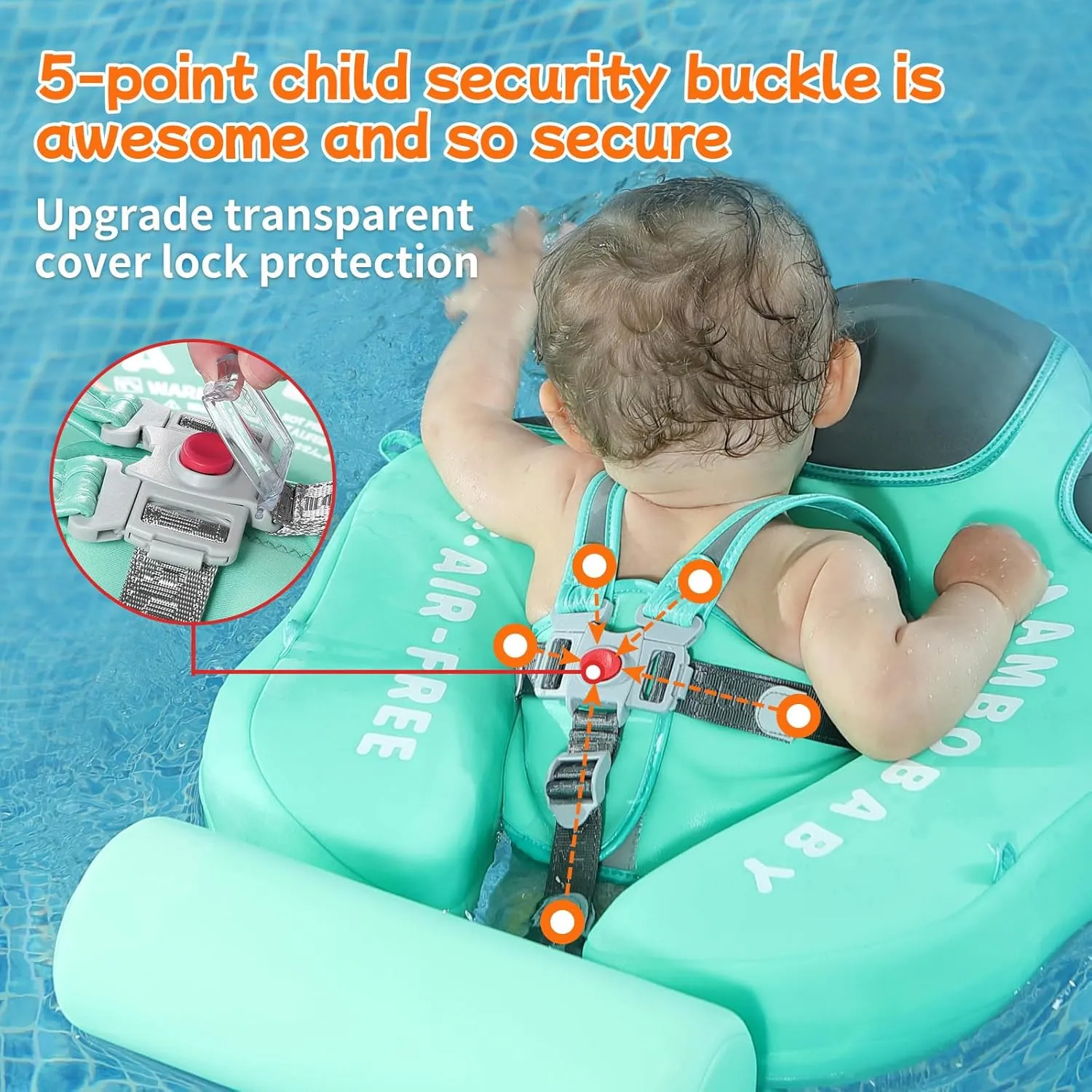 Mambobaby Float Add Tail No Flip Over Non-Inflatable Baby Swim Float Pearl Foam Solid Water Floats Smart Swim Trainer Infant Pool Float Swim Ring with Sun Canopy