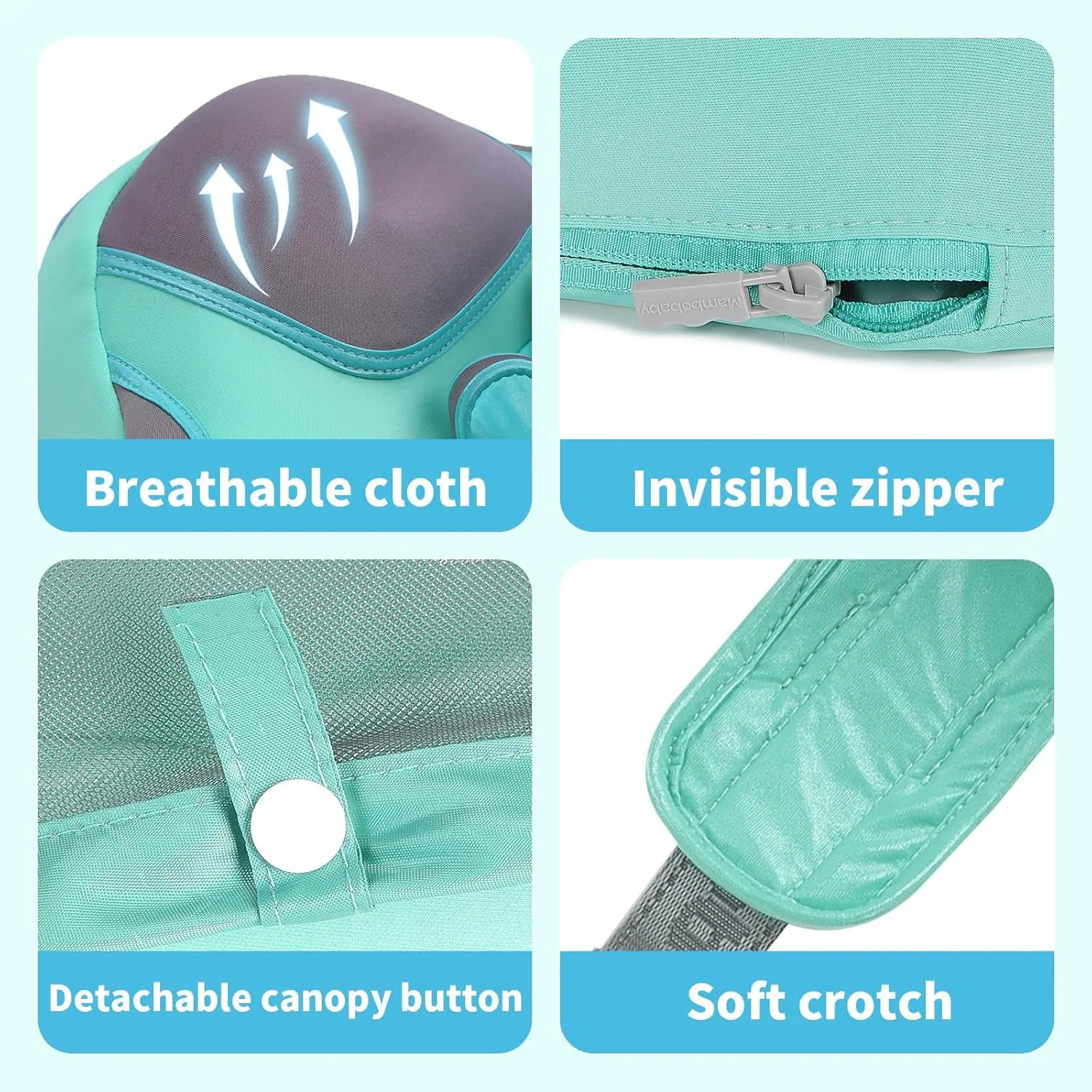 Mambobaby Float Add Tail No Flip Over Non-Inflatable Baby Swim Float Pearl Foam Solid Water Floats Smart Swim Trainer Infant Pool Float Swim Ring with Sun Canopy