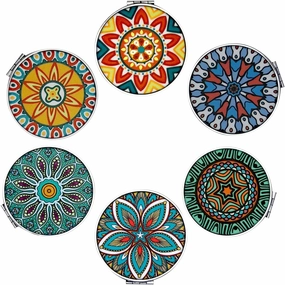 Manifying Travel Makeup Compact Mirror Bulk Handheld Mini Pocket Size Folding Portable - Dual Beauty Mirrors for Women - Mandala Mixed Designs - 6 Pack