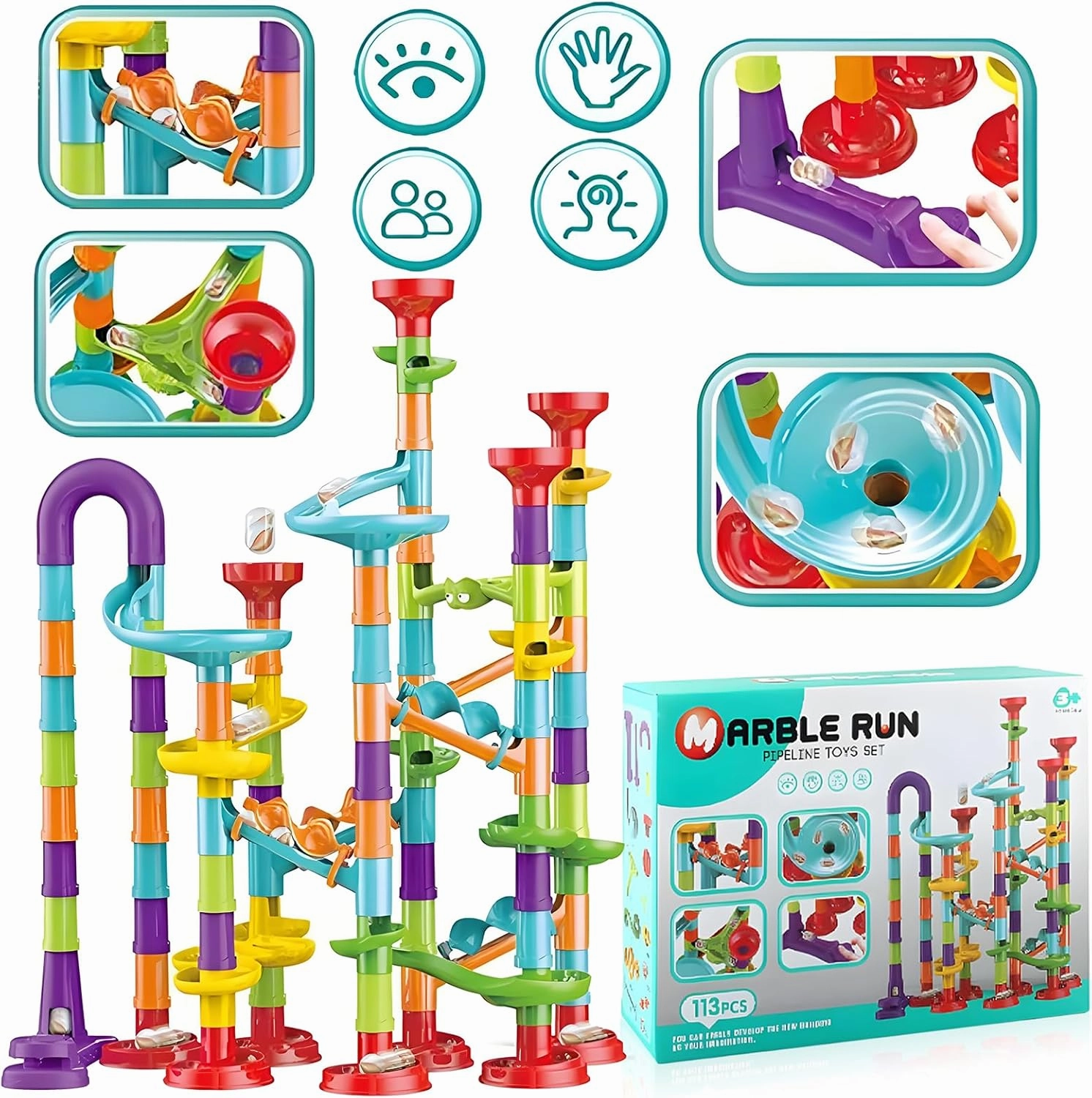 Marble Run Set for Kids 4-8, 113 Pcs STEM Learning Toy, Construction Building Blocks, Tracks (GD-F19)