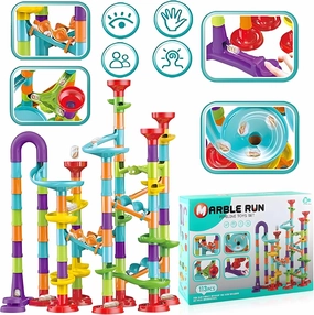 Marble Run Set for Kids 4-8, 113 Pcs STEM Learning Toy, Construction Building Blocks, Tracks (GD-F19)