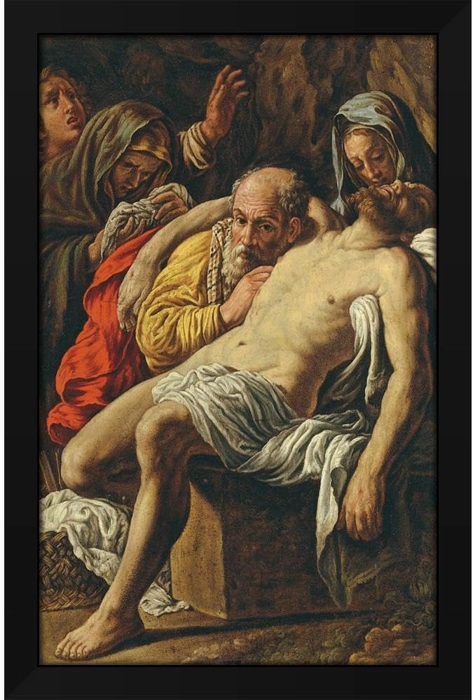 Marcantonio Bassetti 27x40 Extra Large Black Modern Framed Art Print Titled: The Lamentation
