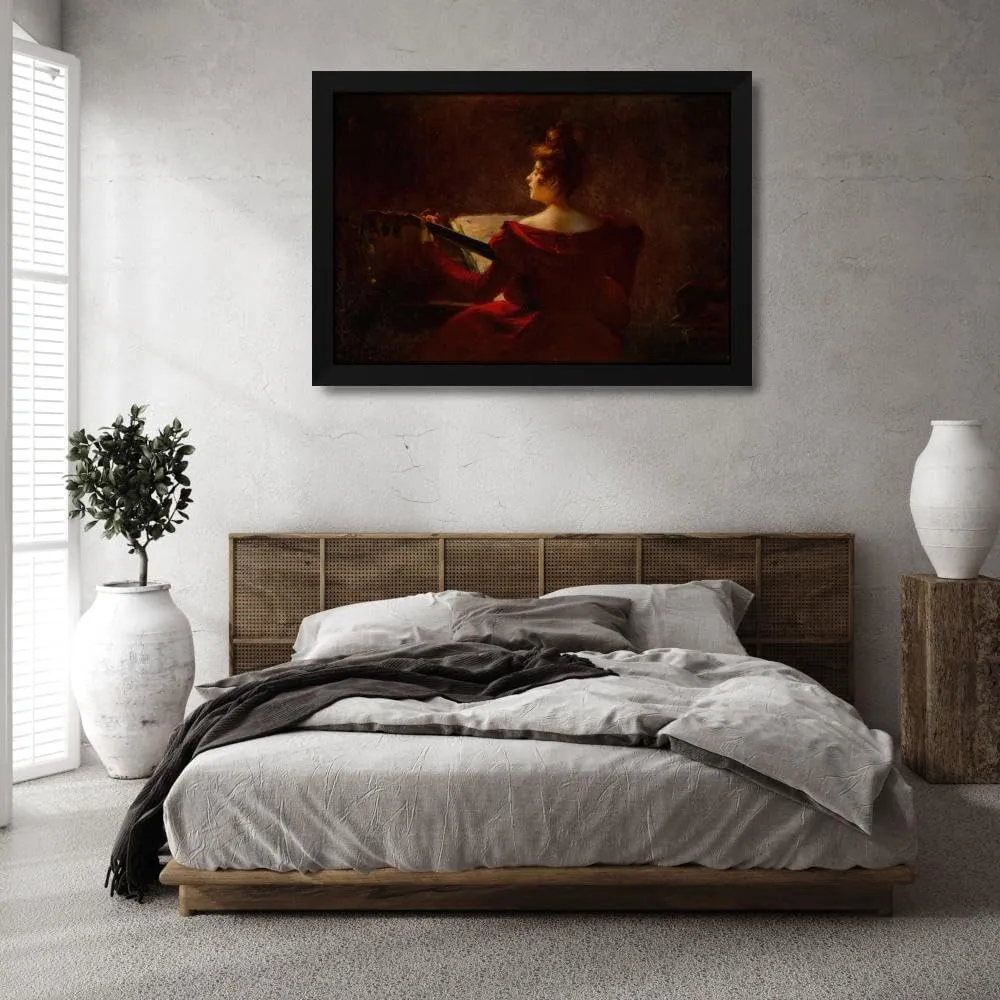 Marguerite Godin 48x33 Huge Black Modern Framed Art Print Titled: The Guitar Play (1900)