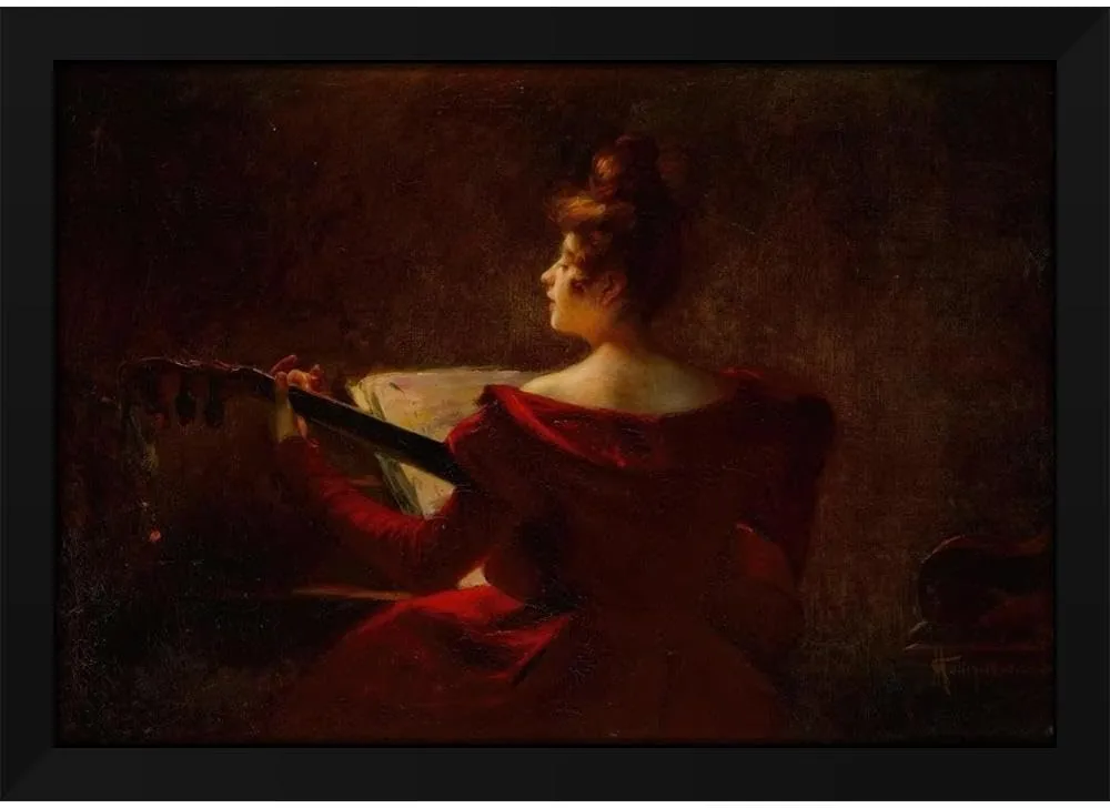 Marguerite Godin 48x33 Huge Black Modern Framed Art Print Titled: The Guitar Play (1900)
