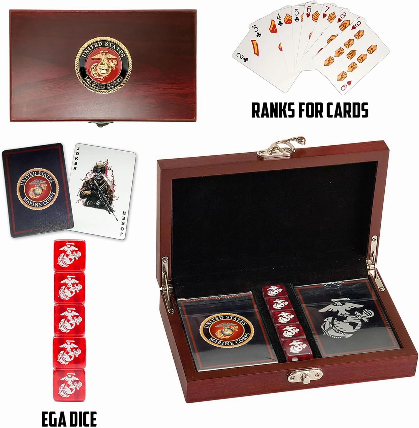 Marine Corps Gift Set | Playing Cards with USMC Dice | Officially Licensed Deck & EGA Dice | Great Gift for Marines | USMC Card & Dice Set