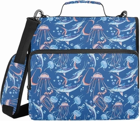 Marine Swordfish Zipper Binder 3 Ring 1.5 Inch Binder Organizer Bag 500 Sheets Capacity Multi-Pocket with Shoulder Strap for School Office