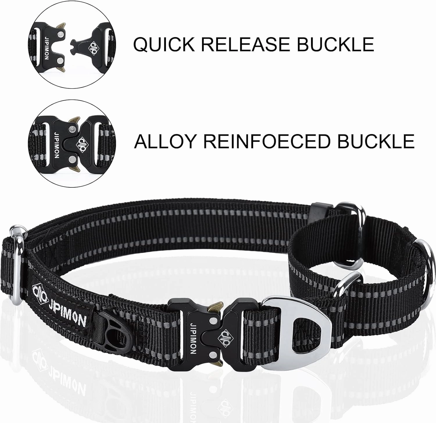 Martingale Dog Collar Reflective Nylon Soft Cushion with Alloy Buckle Dog Collar Martingale Small Medium and Large Dogs (Large, Dark Blue)