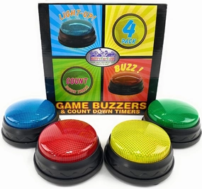 Matty's Toy Stop Lights & Sounds Electronic 3 Mode Red, Blue, Green & Yellow Game Answer Buzzer and Count Down Timer Gift Set Bundle (Perfect for Games, Classrooms, etc.) - 4 Pack