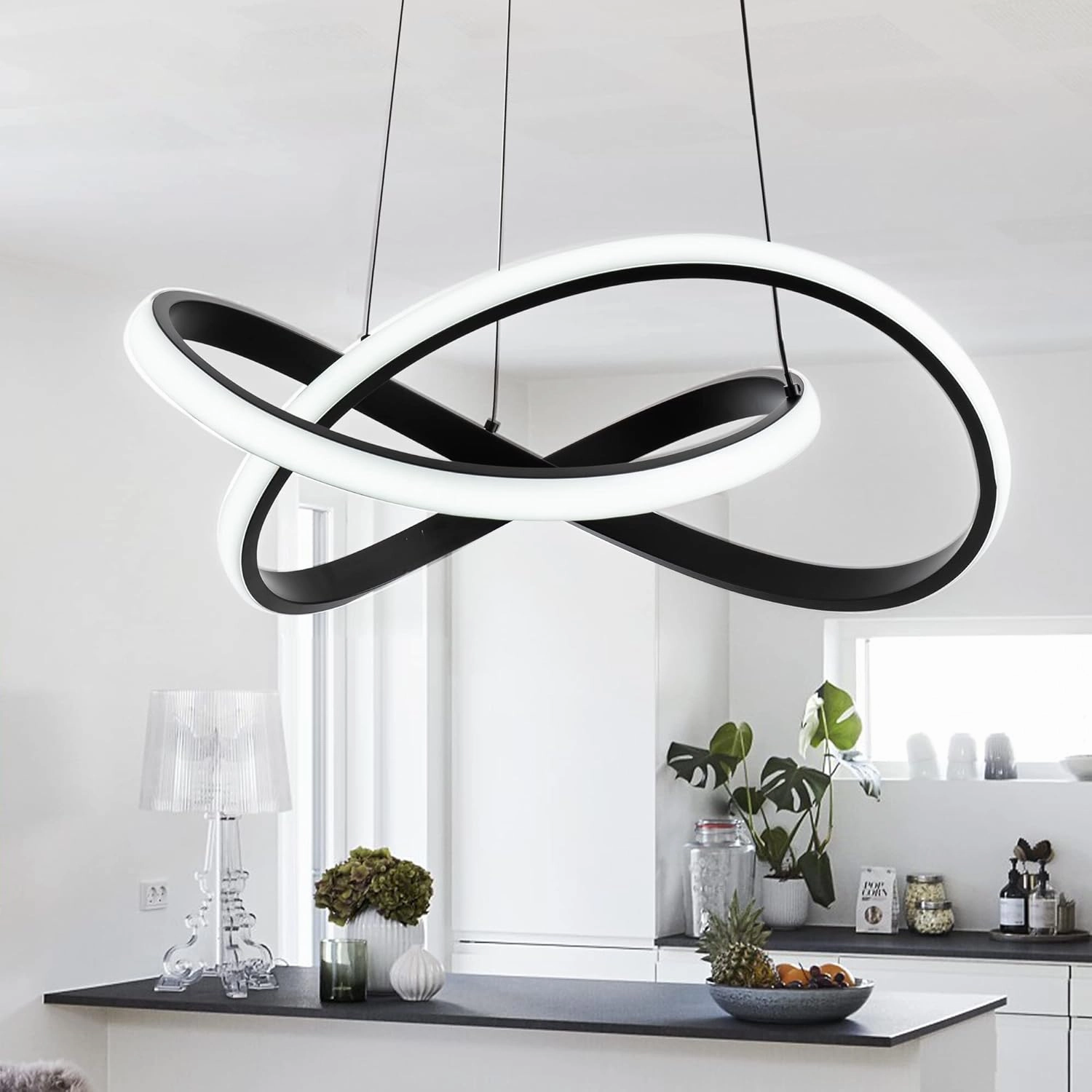 MAYNA Modern LED Pendant Light Fixture, Contemporary LED Chandelier with Irregular Ring Lights, Adjustable Modern Chandeliers for Dining Room Kitchen Entryway Living Room Bedroom, 6000K Daylight