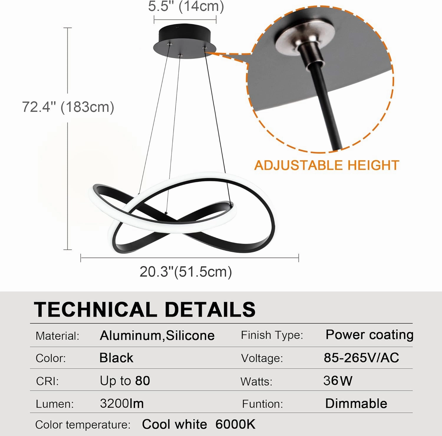 MAYNA Modern LED Pendant Light Fixture, Contemporary LED Chandelier with Irregular Ring Lights, Adjustable Modern Chandeliers for Dining Room Kitchen Entryway Living Room Bedroom, 6000K Daylight