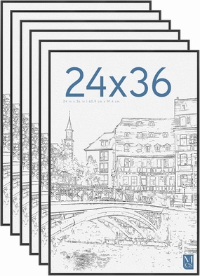 MCS Original Poster Frame 24x36 Black Lightweight Vertical & Horizontal Wall Hanging Large Picture Frame for Posters, Art Prints & Gallery Wall (6-Pack)