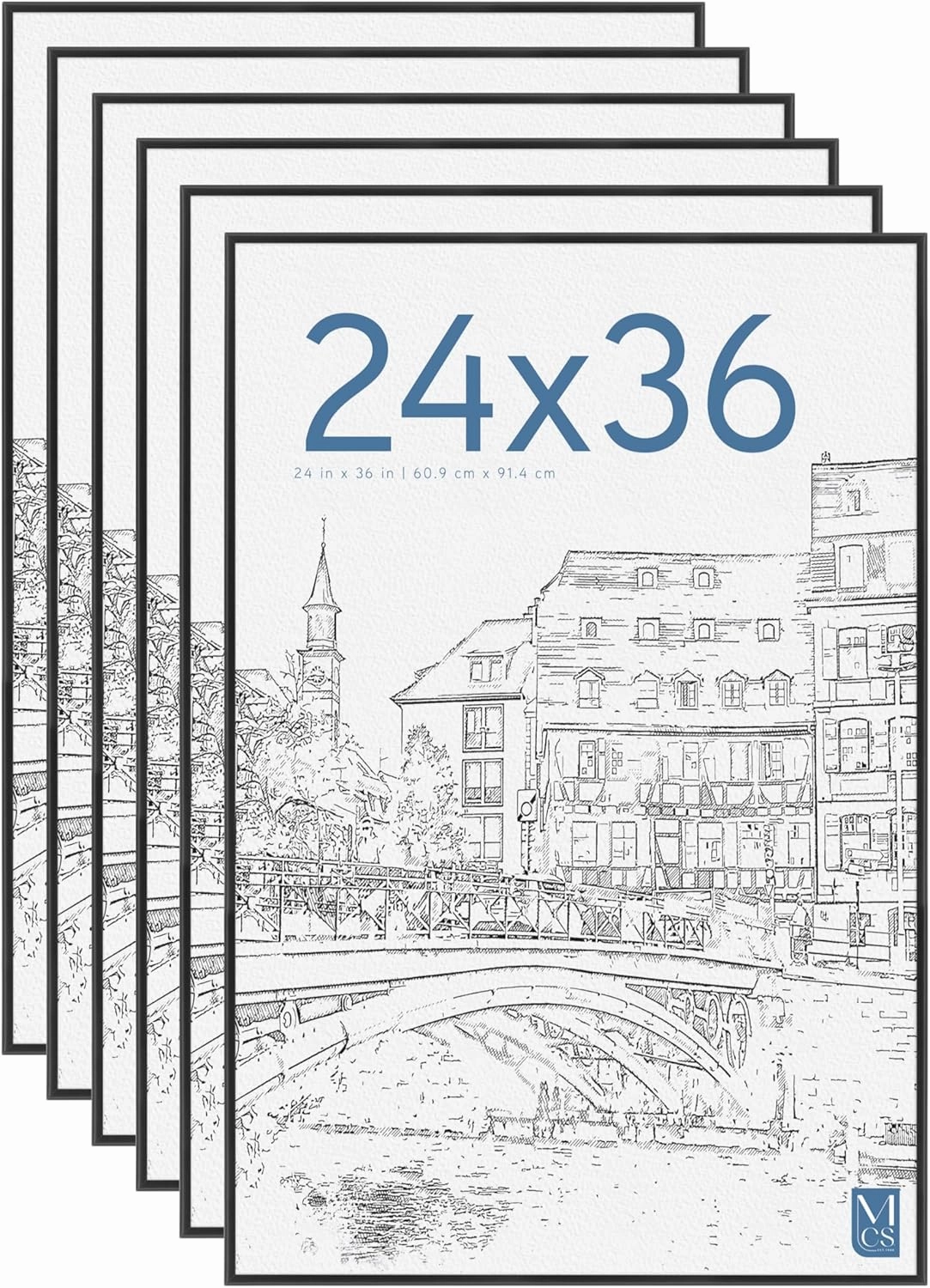 MCS Original Poster Frame 24x36 Black Lightweight Vertical & Horizontal Wall Hanging Large Picture Frame for Posters, Art Prints & Gallery Wall (6-Pack)