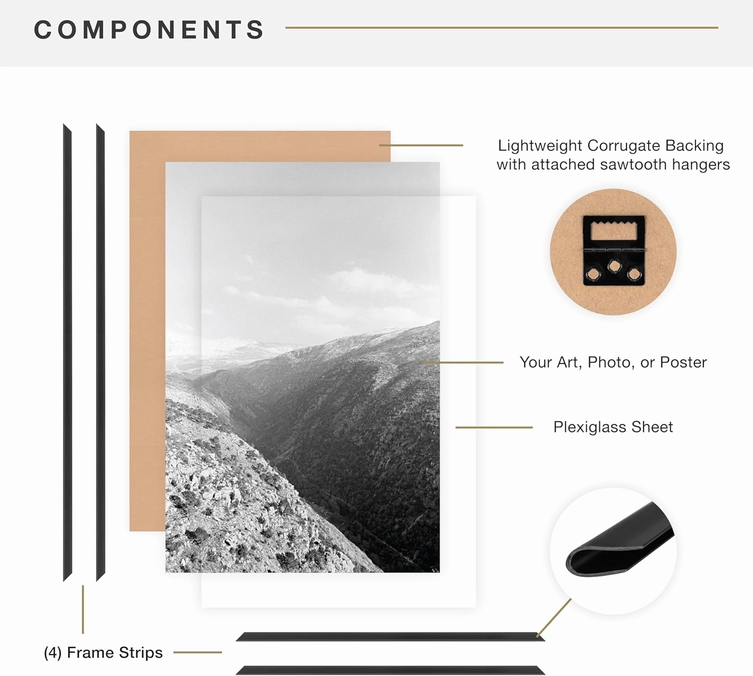 MCS Original Poster Frame 24x36 Black Lightweight Vertical & Horizontal Wall Hanging Large Picture Frame for Posters, Art Prints & Gallery Wall (6-Pack)