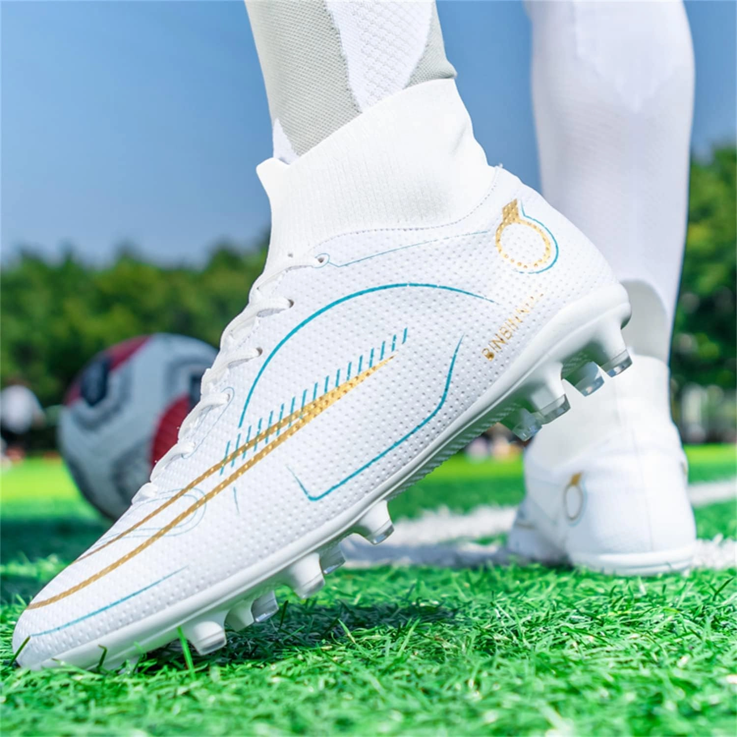 MDPCX Athletic Sports Football Shoes Men's Outdoor Football Shoes Track and Field Lawn World Team Running Sports Shoes Lightweight Breathable Non-Slip Shock-Absorbing Long Spikes Short Spikes